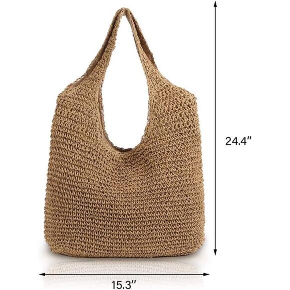Hand-woven Soft Large Straw Shoulder Bag Boho Straw Handle Tote Retro Summer - Picture 2 of 7